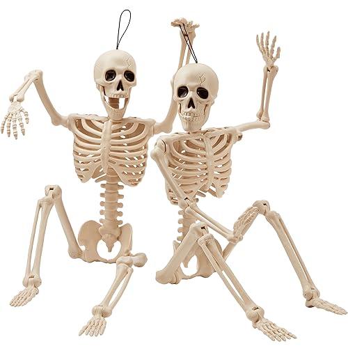 JOYIN 2 PCS 24” Halloween Skeleton Decor, 2 FT Full Body Stayable Posable Skeletons for Halloween, Yellow Human Plastic Bones with Movable Joints for Spooky Indoor Outdoor Decoration, Graveyard Prop