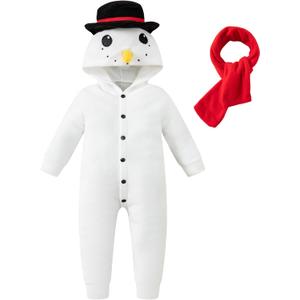 Auggle Christmas Baby Onesie Snowman Plush Cosplay Costume Suit with Scarf (9-12Months, White)