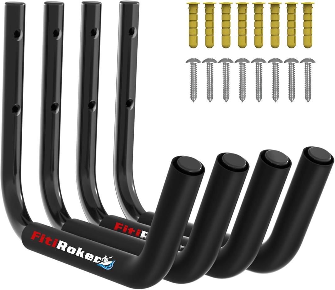 Kayak Storage Rack  100LB Wall Mounted Kayak Hook with EVA Padding | Kayak Wall Mount & Kayak Rack for Garage | Garage Storage Hooks for Canoes, Paddle Boards, Ladders, Bikes (Round Tube)