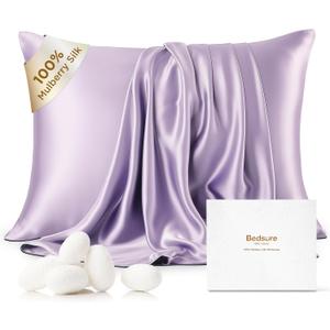 Bedsure 100% Mulberry Silk Pillowcase for Hair and Skin,Purple Silk Pillow Case with Hidden Zipper, Gifts for Women, Queen Size Single Pack,20x30 Inches