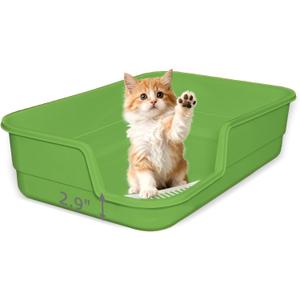 Extra Large Litter Box with Low Entry,Jumbo Cat Litter Box for Kitty and Senior Cats,Cat Box for Indoor Cats,Open Top Corner Litter Pan,Easy to Clean,23.6" L x 15.7" W x 5.9" H (Green)