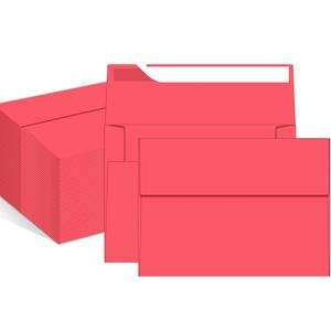 100 Packs Red 5x7 envelopes, A7 Envelopes for Invitations Self Seal Printable for Greeting Cards, Weddings, Invitations, Photos, Postcards, Mailing (Red)