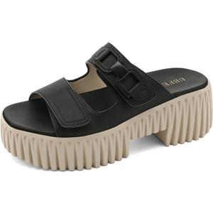 UBFEN Womens Chunky Wedge Platform Sandals Adjustable Double-Strap Square | Toed Open-Toe Style Suitable for Outdoor Casual Wear
