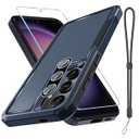 for Samsung Galaxy S24 Plus Case, Full Body Heavy Duty Rugged Shockproof Protective Phone Cover with Lanyard Strap, Tempered Glass Screen Protector and Camera Lens Cover, Navy Blue