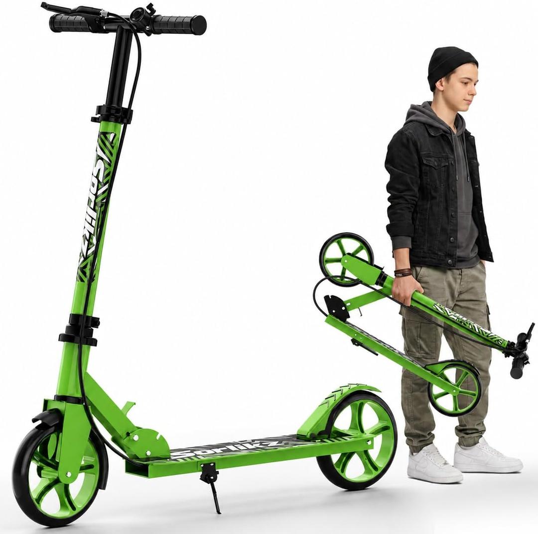 Scooters for Kids 8-12, Teens & Adults - Hand Brake & Bell, 8-inch Wheels, Adjustable Height, Foldable KIck Scooter, Upgrade Framework, Max Load 240LBS