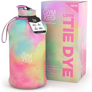 THE GYM KEG Sports Water Bottle (2.2 L) | Half Gallon | Carry Handle | Big Water Jug for Sport | Large Reusable Water Bottles | Ecofriendly, Tritan BPA Free Plastic, Leakproof (Love Tie Dye) (67.6 Ounces)