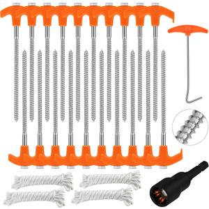 HORUSDY 26 Pack 8.07 Inch Heavy Duty Tent Stakes Tent Pegs Camping Stakes with with 4x13ft Rope & 1 Stopper T Pull Hook