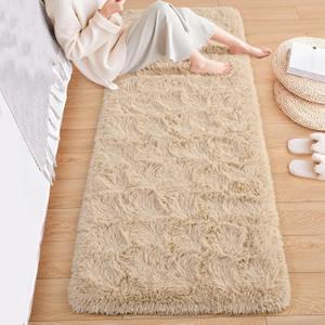 Runner Rug for Bedroom, 2x8 Feet Shag Area Rug with Upgrade Non Slip, Fluffy Carpet Runner for Hallway, Fuzzy Soft Living Room Rugs for Kids Boys Girls Bedroom Decor, Camel
