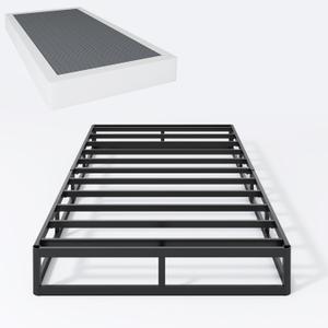 Box Spring Twin 7 Inch Metal Box Spring Twin Size Basics Bed Base, Mattress Foundation,Black Heavy Duty Structure with Cover, No Noise,Easy Assembly