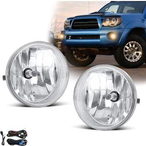 Fog Lights Assembly for 2005-2011 Toyota Tacoma,Replacement Kit for 2007 2008 2009 2010 2011 2012 Toyota Tundra, 2004-2006 Toyota Solara with Wiring & Switch Halogen Bulbs Clear Lens