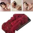 Coberllus Newborn Photography Props Boys Girls Wrap Blanket Baby Photo Shoot Floral Pearl Decorative Mesh Rug Layer Basket Filler (Red Wine)