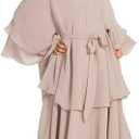 IBTOM CASTLE Girls Muslim Dress Open Front Cardigan Robe Three-layered Chiffon Kaftan Islamic Abaya Kimono Dubai Maxi Dress 9-10Y