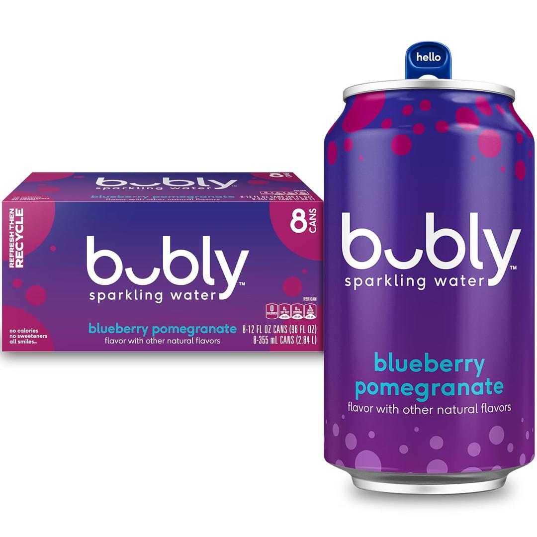 bubly Sparkling Water, Blueberry Pomegranate, Zero Sugar & Zero Calories, 12 Fl Oz Cans (Pack of 8) (EXP 07/06/26)