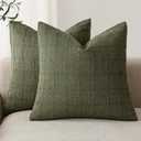 Foindtower Boho Linen Check Decorative Throw Pillow Cover 20×20 Olive Green