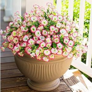 HyeFlora Artificial Faux Outdoor Flowers Plants for Spring Summer Decoration, 12 Bundles Silk Outside Morning Glory UV Resistant Realistic Fake Flowers for Planter Front Door Patio Yard Window Porch