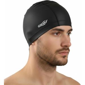 High Elasticity Fabric Swim Cap - One Size Fits Women, Girls, Men & Kids, Breathable, Keeps Hair Clean for Long & Short Hair (Medium, Black)