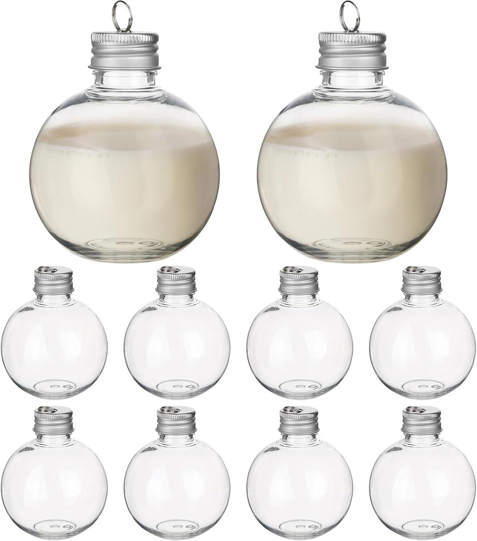 Milisten 10pcs Christmas Drink Balls Juice Bottles Clear Ornament Balls Christmas Fillable Booze Tree Ornaments Water Bottle Bulbs Xmas Booze Pendant Ball for Party 5.07ounce, Silver