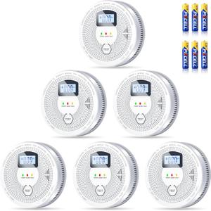 Smoke Detector and Carbon Monoxide Detector Combo with LED Indicators, 2 in 1 CO & Smoke Alarm, Battery Operated Smoke and Carbon Monoxide detectors 6-Pack, No Manufacturing Date