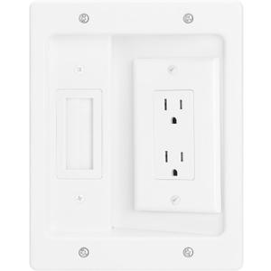Wall Cable Concealer Kit, in Wall Cable Management Kit for TV,Recessed Outlet with Outlet Box and Brush Wall Plate,Integrated Solution for Orderly Management of Cables in the Living Room,White