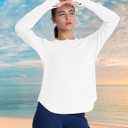 Women's Rash Guard Long Sleeve UV Sun Protection Shirts with Thin Hoodie UPF 50+ Lightweight SPF Tops for Hiking (Large, White)