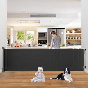 PRObebi Retractable Baby & Dog Gate - Extends to 110" Wide, 34" Tall, for Stairs, Doorways, Hallways, Outdoor, Deck, Porch