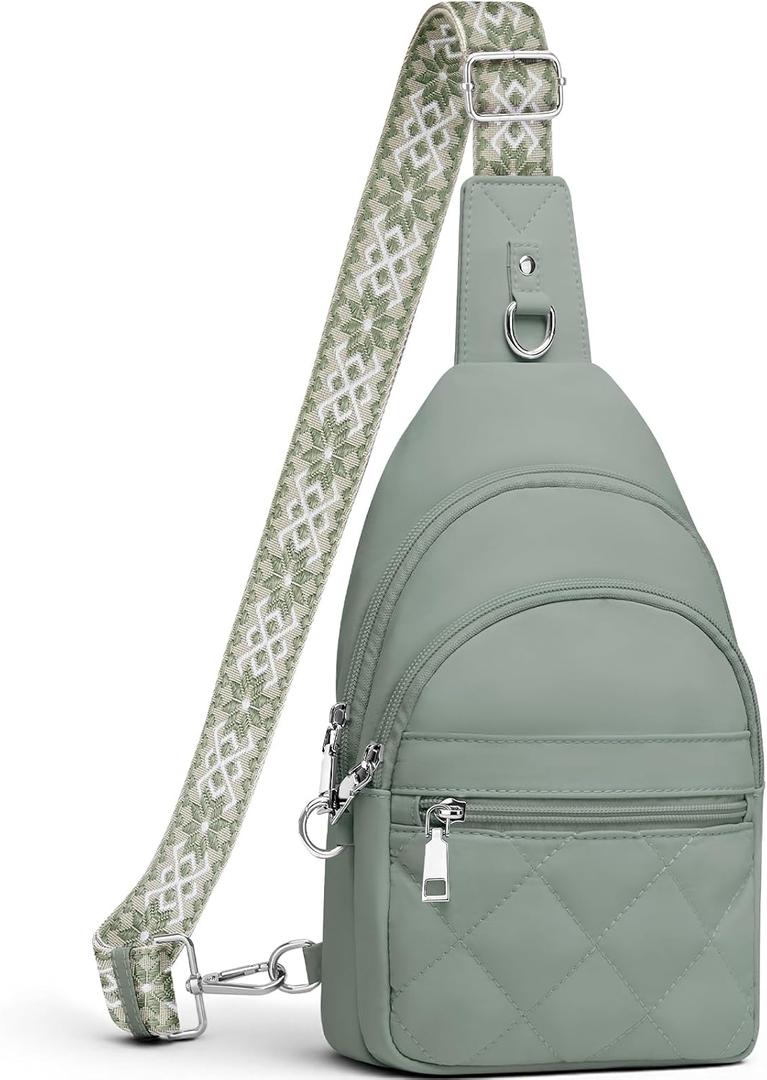 SYTRAH Sling Bag for Women, Anti-Theft RFID Crossbody Bag Nylon Sling Purse for Travel, Puffy Small backpack for Daily Hiking Sports Green