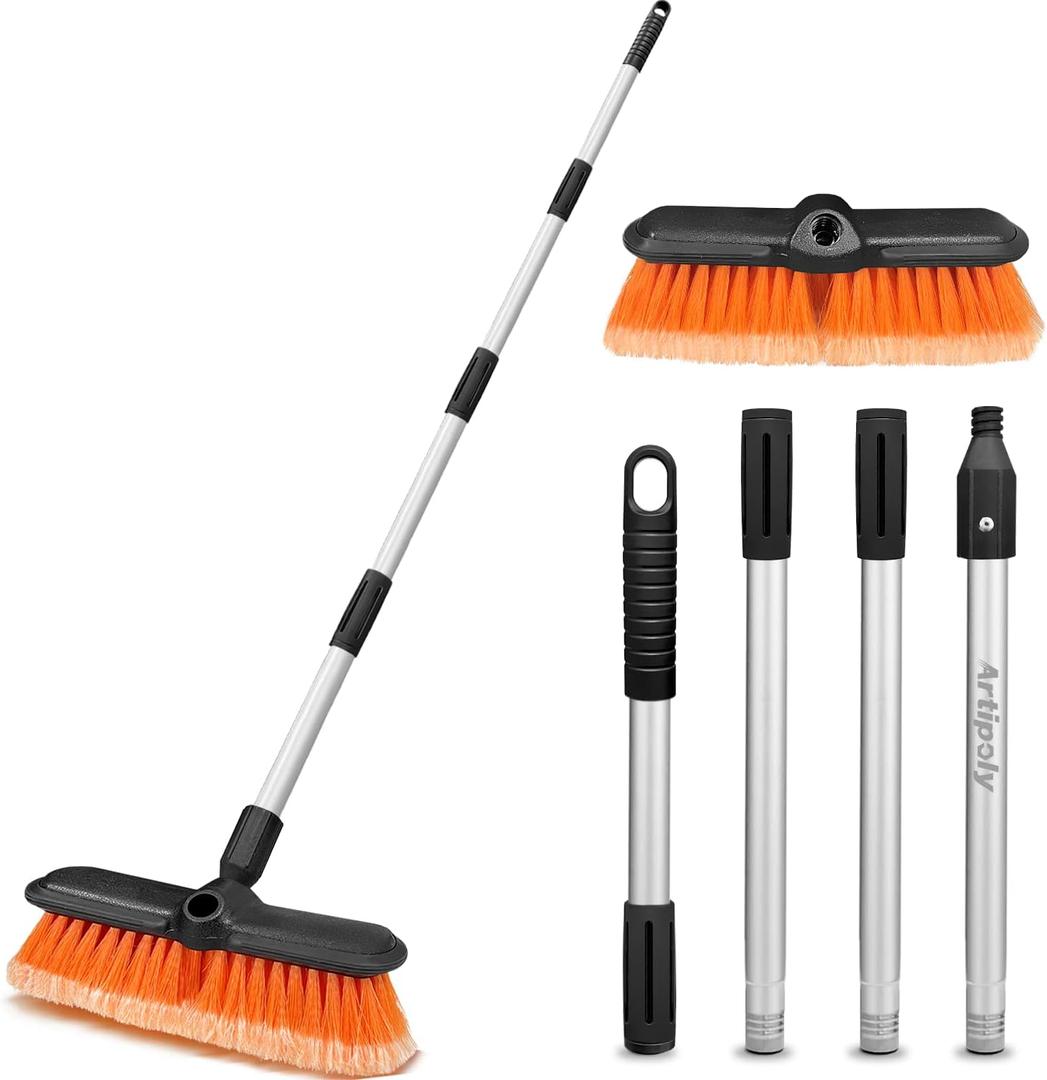65" Car Wash Brush with Extension Pole, Car Wash 10 Dip Soft Brush, No Scratch Car Cleaning Brush Supplies for RV Boat Truck SUV, House Siding, Snow, Floors, Extension Aluminum Alloy (Orange)