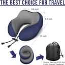 MLVOC Neck Pillow for Traveling, Upgraded 100% Pure Memory Foam Travel Neck Pillow for Airplane Flight Sleep, Breathable & Machine Washable Cover, Travel Kit with 3D Eye Mask, Earplugs & Bag, Blue