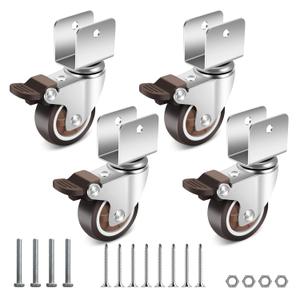 Nefish 2 Inch Caster Wheels with 3/4 (20 mm) U Bracket, Small Rubber Casters Set of 4 with Brake, 360 Degree Ball Bearing Plate Swivel Castors Wheels, Crib Caster Wheels for Dresser, Cabinet, Desk