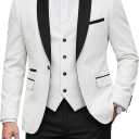 YND Men's 3 Piece Tuxedo Set with Bow Tie, Slim Fit One Button Shawl Lapel Suit Blazer Vest Pants, for Wedding Prom Dinners (Medium, Black Collar White)