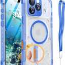 for iPhone 16 Pro Case Waterproof with Magsafe, Built in Camera Control [Screen Protector] [Lanyard], IP68 Military Full Body Shockproof, for Water Sports Outdoor Work, 6.3" Frosted Blue