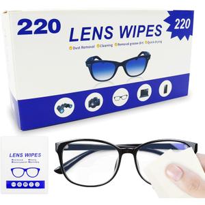 2 x Lens Wipes 220pcs, Individually Wrapped Pre-Moistened Wipes for Eyeglasses, Phone Screens, Cameras - Streak-Free & Gentle