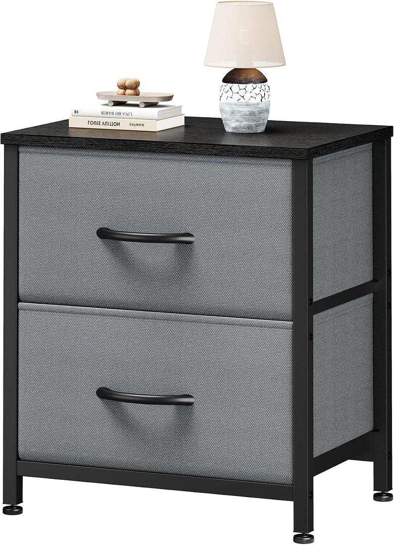 Sweetcrispy Nightstand with 2 Storage Drawers, 20" Height End Tabl Small Bed Side Furniture, Wooden Top Fabric Cabinet Kids Night Stand Mini Dresser for Bedroom, Closet, Entryway, College Dorm, 11.8"D x 18"W x 20"H , 1 Pack