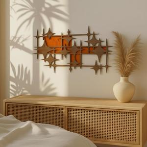 BrightRow Wooden Mid Century Modern Large Starbursts Wall Decor, Retro Starburst Panels Sculpture, 14.96 X 8.82 inch, Abstract Wall Decor Accents for Home Office Living Room, 16.9"L x 8.9"W