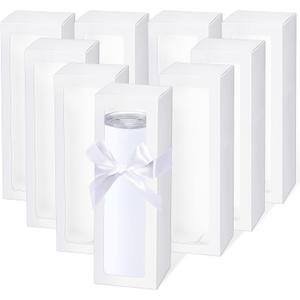 PerKoop 36 Pcs Tumbler Gift Box with Ribbon for 12oz 16oz 20oz 30oz Clear Wine Glass Sublimation Tumbler Heat Press Blanks Bottle Christmas Wrapping Packaging(White)