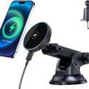 2025 Compatible with iPhone and Android Car Mount Charger for MagSafe 3-in-1 Wireless Fast Charging with Magnetic Suction Cup Mount for Windshield, Vent, or Dash, Type-C Input, 15W Output Power