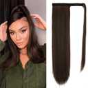 BARSDAR Chocolate Brown Straight Wrap Ponytail Extension - 20 Inch Long Straight Wrap Around Ponytail Hair Extensions for Women, Synthetic Clip in Brown Pony Tails Hairpieces Daily