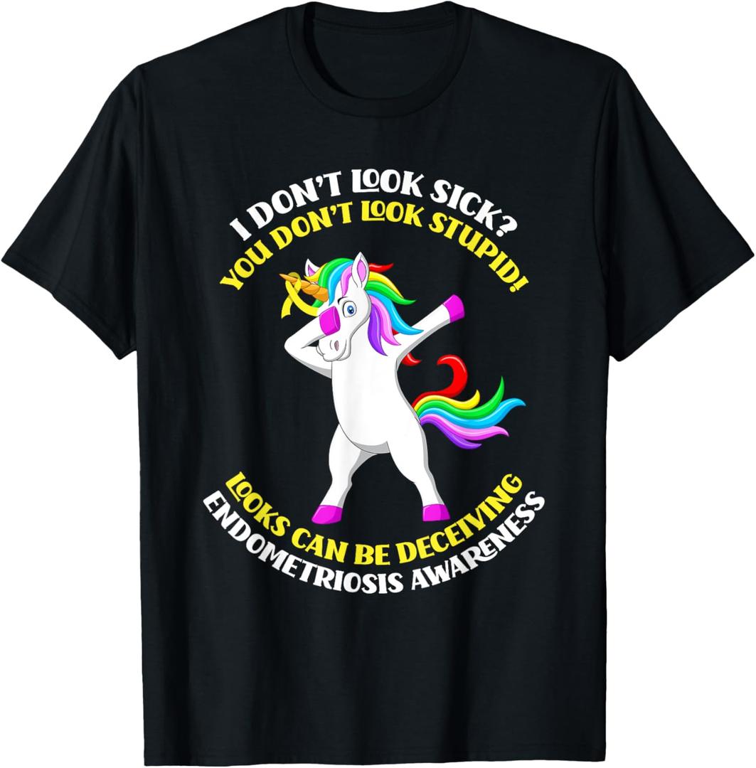 Endometriosis Awareness Unicorn Endometriosis Warrior T-Shirt (Small, Black)