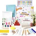 Air Dry Clay for Adults - Pottery kit for Beginner, Air Dry Clay w/Air Dy Clay Tools,White Dry Clay,Sculpting Tools, Gloss Varnish,DIY Plate Making Kit for Valentines Day Gifts, Couples Date Night