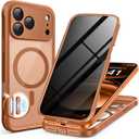 BERFY for iPhone 17 Pro Case, Compatible with MagSafe, Built-in Privacy Screen Protector and Camera Protection, Anti-Spy Full Body Shockproof Clear Phone Case for 17 Pro 6.3", Dark Orange