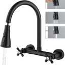 Wall Mount Kitchen Faucet, Matte Black Wall Mounted Faucet 8 Inch Center 360 Degree Swivel Spout Commercial Sink Faucet with 3 Function Sprayer