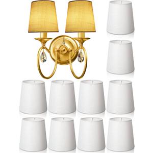 Set of 10 Small Lamp Shade Chandelier Lamp Shades, 4 x 5 x 5 Inch Linen Barrel Fabric Lampshade for Table Chandelier(White)