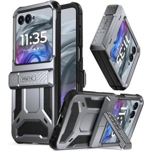 Poetic Spartan Case for Motorola Moto Razr 2024,[Kickstand][Hinge Protection][20FT Mil-Grade Drop Tested], Full-Body Rugged Shockproof Protective Cover with Kickstand, Metallic Gun Metal