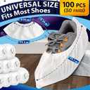 100 Pcs White Shoe Covers Disposable (50 Pairs) - Disposable Shoe Covers for Indoors, Thin Non-Woven Fabric, Stretch Fit Up to 15.7" - Single-Use & Not Waterproof for Home Use, Cleaning & Guest Visits