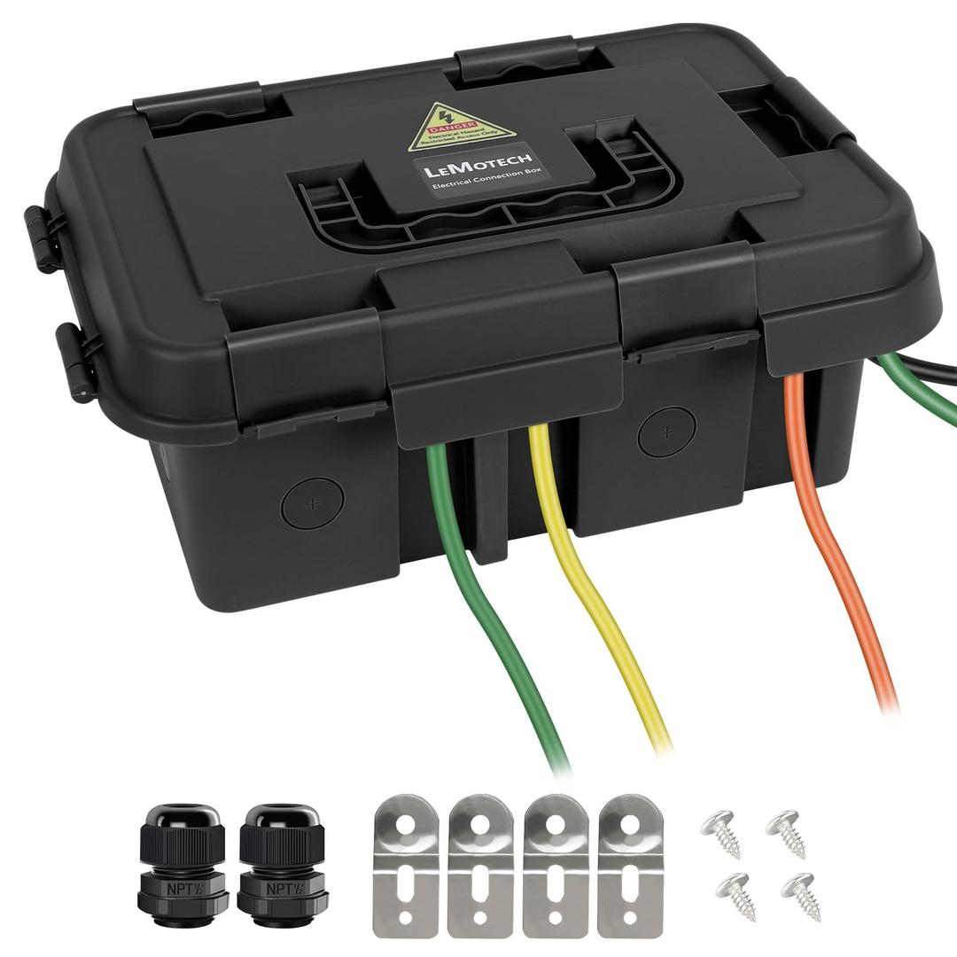 LeMotech Outdoor Electrical Box, Large IP55 Waterproof Connection Box with Handle, Extension Cord Cover w/8 Cable Seal Entry,for Outlet,Pool Pump,Timer,Power Strips,Holiday Light Decoration, Black