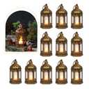 LLQ 7Pcs Mini Lantern with LED Tealight, Vintage Brown Lanterns Decorative, Hanging Candle Lanterns for Ramadan Christmas Wedding Table Centerpiece Indian Diwali Decor, Garden Fairy Party Decorations