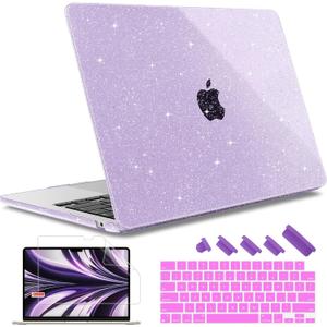 May Chen Case for MacBook Air 13/13.6-inch (M5/M4/M3/M2, 2022-2026 Models A3449 A3240 A3113 A2681), Lightweight | Closes Seamlessly | Ideal for Work Hard Shell Case, Purple Glitter