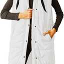 Grlasen Women's Long Quilted Puffer Vest Sleeveless Hooded Button Down Padded Coats Jacket Outerwear with Pockets (Large, White)