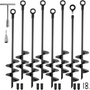 Fabulas Ground Anchors Heavy Duty, Swing Set Anchor Kit 18 Inch 8 Pack Screw in Earth Anchors Trampoline Stakes High Wind Metal Auger Anchor for Shed Tent Carports Securing Animals Camping Mobile Home
