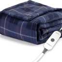 Sunbeam Royal Ultra Rodeen Blue Plaid Heated Personal Throw / Blanket, Cozy-Warm, Adjustable Heat Settings